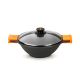 Sartén Wok/Cacerola con tapa de cristal Efficient, asas de silicona, negro, metal 32 cm