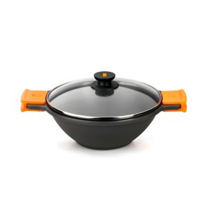 Sart&eacute;n Wok/Cacerola con tapa de cristal Efficient, asas de silicona, negro, metal 28 cm
