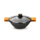 Sartén Wok/Cacerola con tapa de cristal Efficient, asas de silicona, negro, metal 24 cm